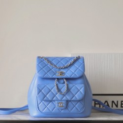  CHANEL  24P Blue Duma Backpack Mini Size with Champagne Gold Hardware CHB002