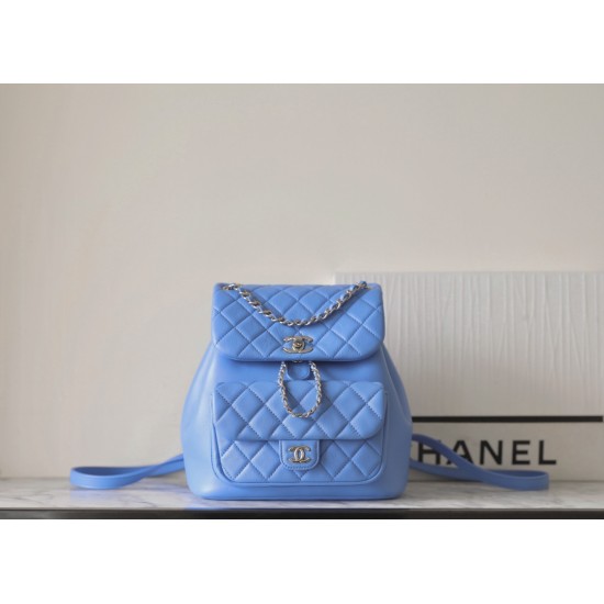  CHANEL  24P Blue Duma Backpack Mini Size with Champagne Gold Hardware CHB002