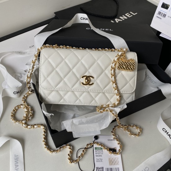  CHANEL Caviar 23S - Wallet On Chain WOC Quilted Grained Calfskin Sakura Pink Golden Hardware CHB015