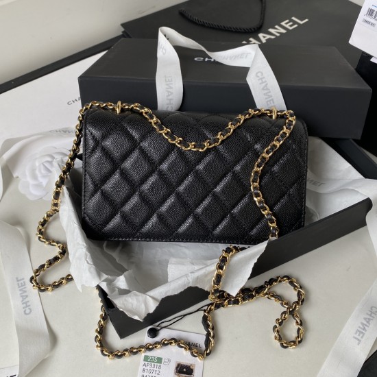  CHANEL Caviar 23S - Wallet On Chain WOC Quilted Grained Calfskin Sakura Pink Golden Hardware CHB015