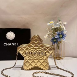 CHANEL 24C Star Handbag Black Champagne Gold Calfskin 4ET1154