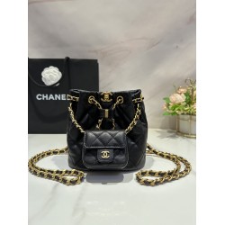 CHANEL Small Drawstring 23A Bucket Black AS3947 CHB022