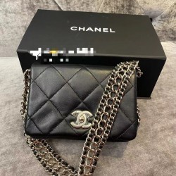  CHANEL Shoulder Flap Black Coated Lambskin CHB043