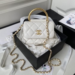 CHANEL Lambskin Quilted Metal Top Handle Flap CHB064