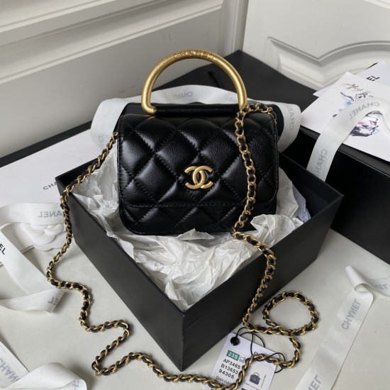 CHANEL Lambskin Quilted Metal Top Handle Flap CHB064