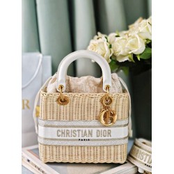 Dior Lady Dior wicker Straw x canvas 2way handbag Beige DOB061