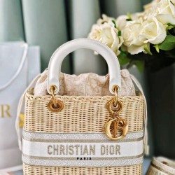 Dior Lady Dior wicker Straw x canvas 2way handbag Beige DOB061