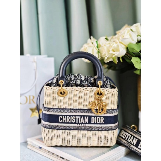 Dior Lady Dior wicker Straw x canvas 2way handbag Beige DOB061