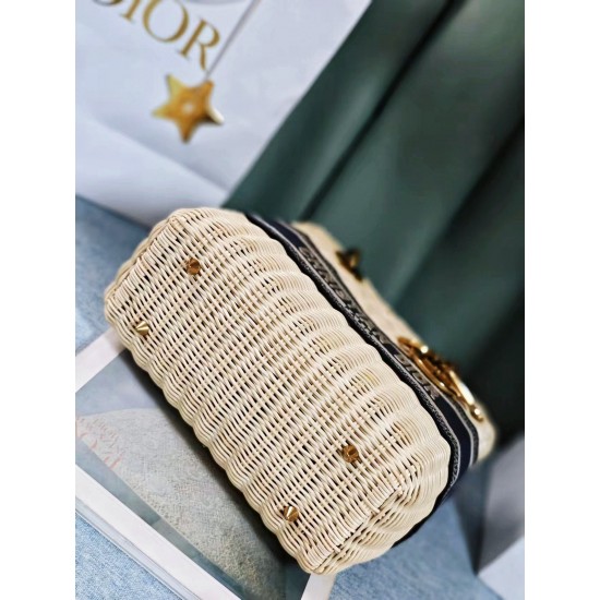 Dior Lady Dior wicker Straw x canvas 2way handbag Beige DOB061