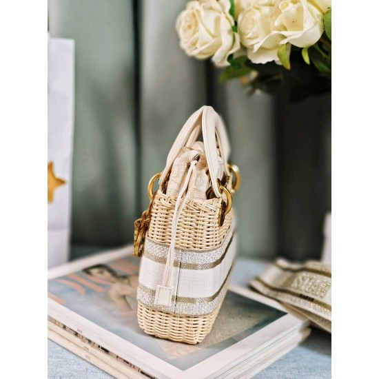 DIOR Lady Dior wicker Straw x canvas 2way handbag DOB062