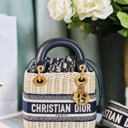 DIOR Lady Dior wicker Straw x canvas 2way handbag DOB062