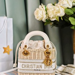 DIOR Lady Dior wicker Straw x canvas 2way handbag DOB062