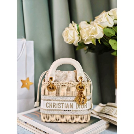 DIOR Lady Dior wicker Straw x canvas 2way handbag DOB062