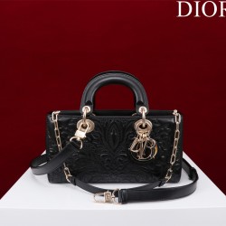 DOIR Medium Lady D-joy Bag Black Quilted-Effect Lambskin with Ornamental Motif DOB063