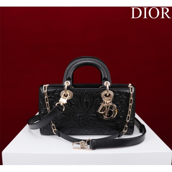 DOIR Medium Lady D-joy Bag Black Quilted-Effect Lambskin with Ornamental Motif DOB063