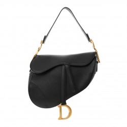 CHRISTIAN DIOR Grained Calfskin Saddle Bag Black DOB085