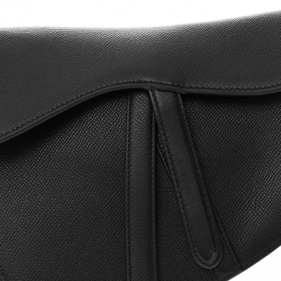 CHRISTIAN DIOR Grained Calfskin Saddle Bag Black DOB085