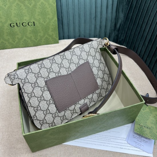 GUCCI GG Supreme Monogram Textured Dollar Calfskin Blondie Belt Bag Beige Ebony New Acero GUB043