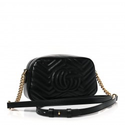 GUCCI Calfskin Matelasse Small GG Marmont Chain Shoulder Bag Black GUB058