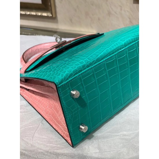 HERMES  Kelly25 HSS Shiny Aligator Crocodile HEB007