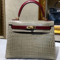 HERMES  Kelly25 HSS Shiny Aligator Crocodile HEB007