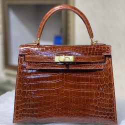 HERMES  Kelly25 HSS Shiny Aligator Crocodile HEB007