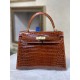 HERMES  Kelly25 HSS Shiny Aligator Crocodile HEB007