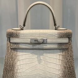 HERMES Kelly 28 Himalayan Crocodile PHW HEB009