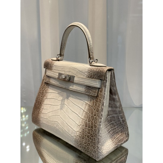 HERMES Kelly 28 Himalayan Crocodile PHW HEB009