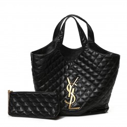 SAINT LAURENT Lambskin Quilted Maxi Icare Shopping Tote Black YB057